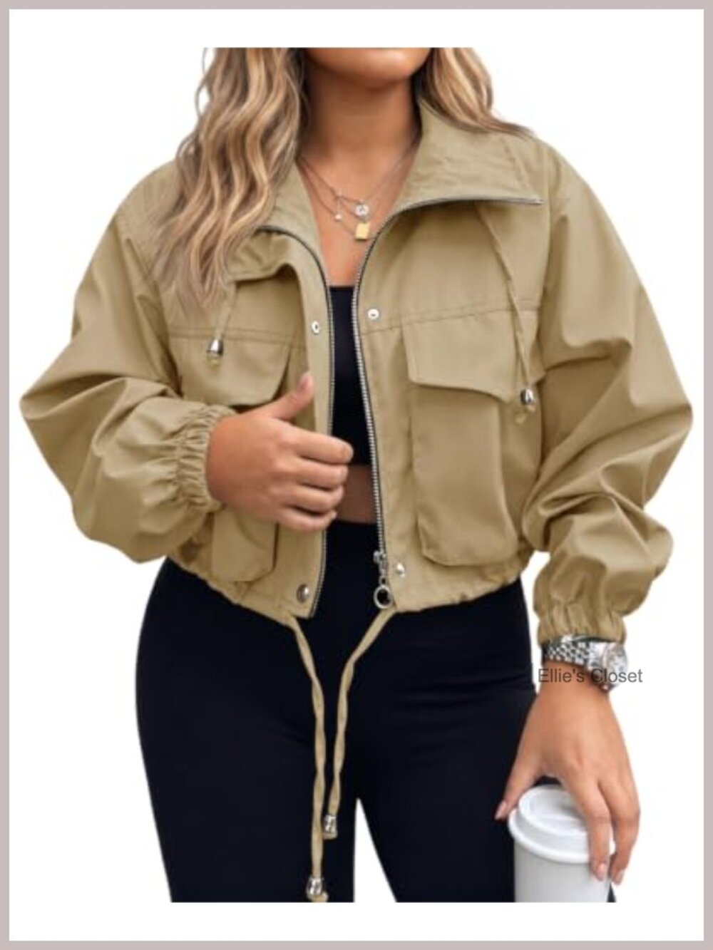 Plus Size Cropped Zip Up Utility Jacket with Pockets
